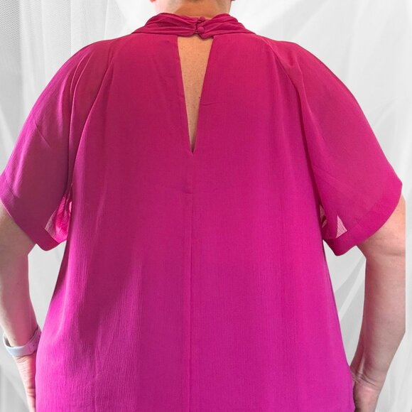 Rachel Rachel Roy Fuchsia Pleated Mock-Neck Blouse – Size 2X - Picture 2 of 9